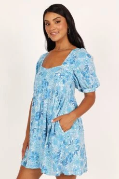 Delaney Mini Dress - Blue Floral 13 Delaney Mini Dress - Blue Floral -Clothing Discount Shop petal and pup usa dresses delaney mini dress blue floral 33481572974769