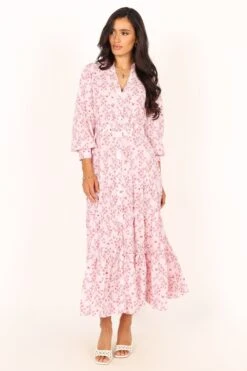 Haydee Long Sleeve Maxi Dress - Pink Floral -Clothing Discount Shop petal and pup usa dresses haydee long sleeve maxi dress pink floral 33987166339249