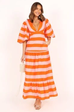 Lucia Puff Sleeve Maxi Dress - Pink Stripe 13 Lucia Puff Sleeve Maxi Dress - Pink Stripe -Clothing Discount Shop petal and pup usa dresses lucia puff sleeve maxi dress pink stripe 33543065567409