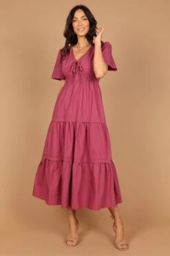 Madelyn Tiered Maxi Dress - Berry -Clothing Discount Shop petal and pup usa dresses madelyn tiered maxi dress berry 32465729814705