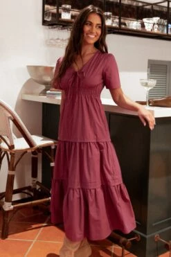 Madelyn Tiered Maxi Dress - Berry -Clothing Discount Shop petal and pup usa dresses madelyn tiered maxi dress berry 32537025970353