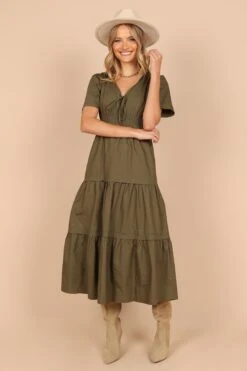 Madelyn Tiered Maxi Dress - Olive -Clothing Discount Shop petal and pup usa dresses madelyn tiered maxi dress olive 32442985513137