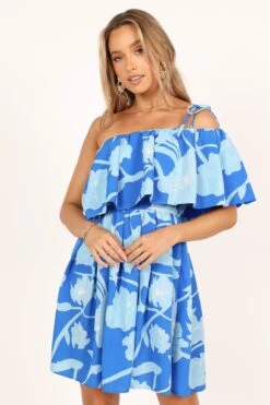 Maeva One Shoulder Mini Dress - Blue Floral -Clothing Discount Shop petal and pup usa dresses maeva one shoulder mini dress blue floral 33488435970225