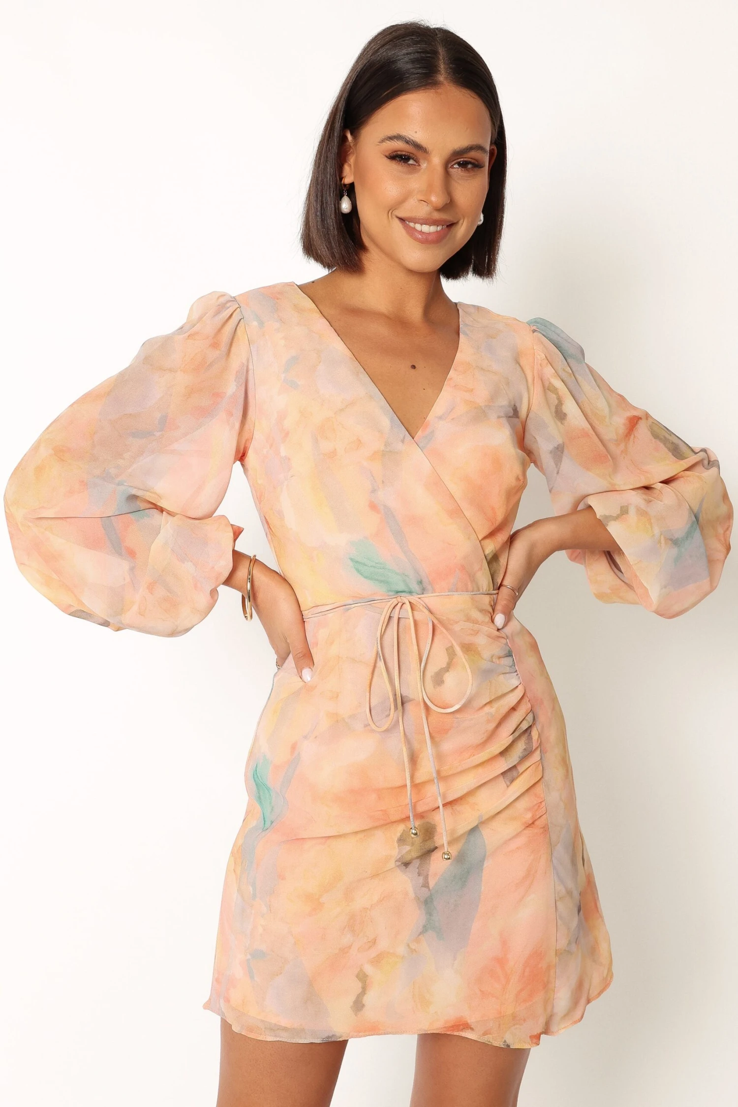 Marie Long Sleeve Mini Dress - Orange Floral 3 Marie Long Sleeve Mini Dress - Orange Floral