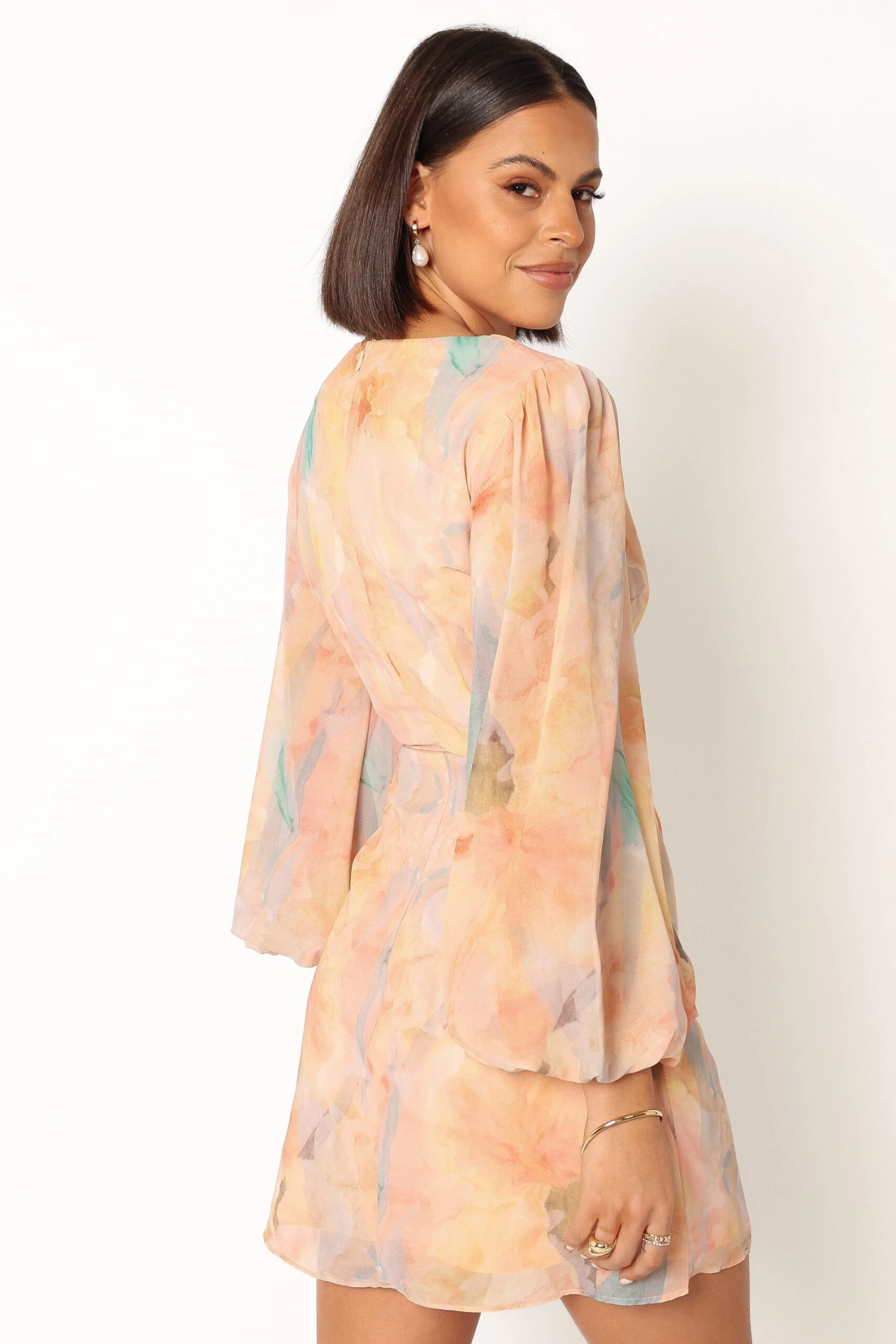 Marie Long Sleeve Mini Dress - Orange Floral 4 Marie Long Sleeve Mini Dress - Orange Floral - Image 2