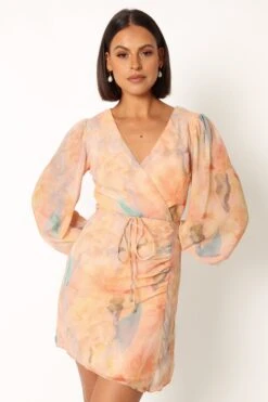 Marie Long Sleeve Mini Dress - Orange Floral 20 Marie Long Sleeve Mini Dress - Orange Floral -Clothing Discount Shop petal and pup usa dresses marie long sleeve mini dress orange floral 33987166830769