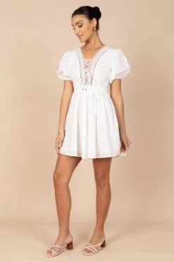 Mayde Tie Up Front Mini Dress - White 13 Mayde Tie Up Front Mini Dress - White -Clothing Discount Shop petal and pup usa dresses mayde tie up front mini dress white 32341312143537