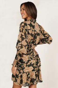 Micha Ruched High Neck Mini Dress - Pine/Gold -Clothing Discount Shop petal and pup usa dresses micha ruched high neck mini dress pine gold 33231696920753