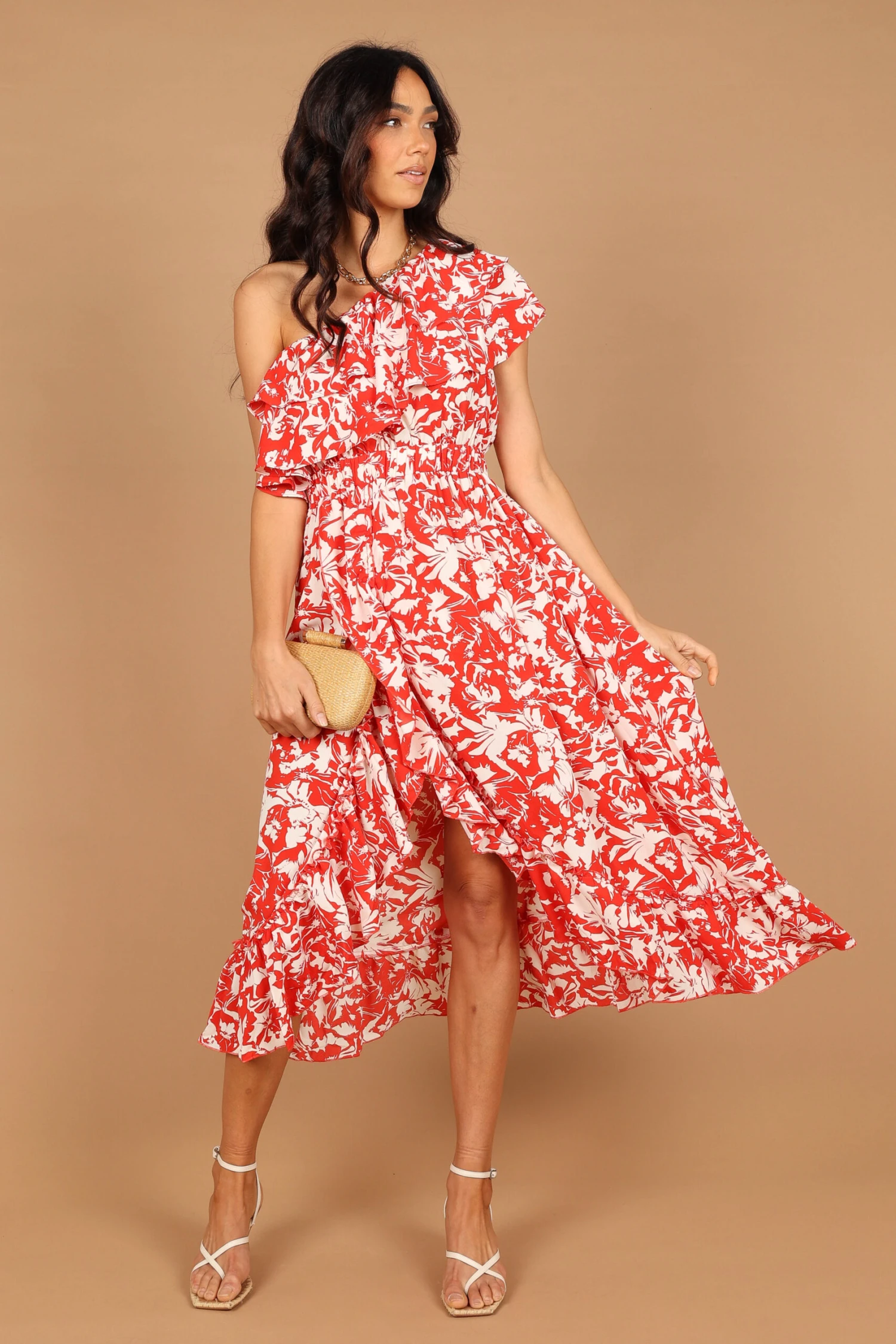 Millie Off Shoulder Tiered Midi Dress - Red Floral 3 Millie Off Shoulder Tiered Midi Dress - Red Floral