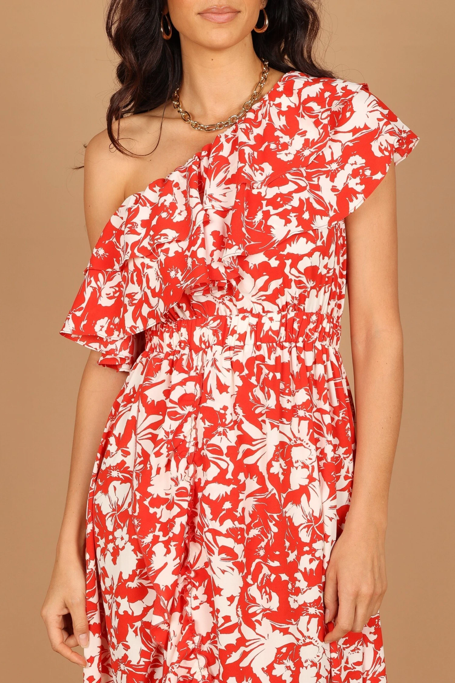 Millie Off Shoulder Tiered Midi Dress - Red Floral 4 Millie Off Shoulder Tiered Midi Dress - Red Floral - Image 2