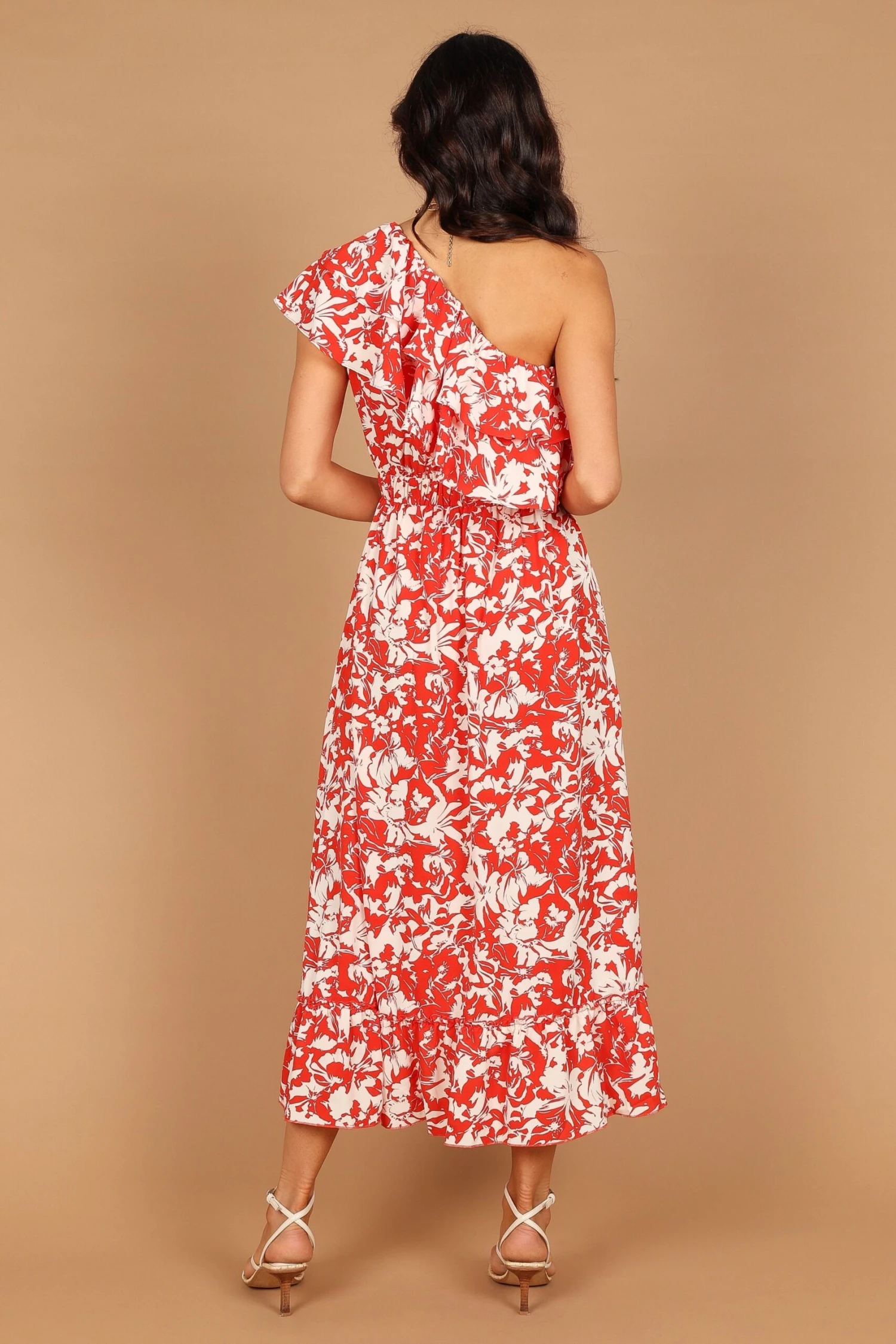 Millie Off Shoulder Tiered Midi Dress - Red Floral 6 Millie Off Shoulder Tiered Midi Dress - Red Floral - Image 4