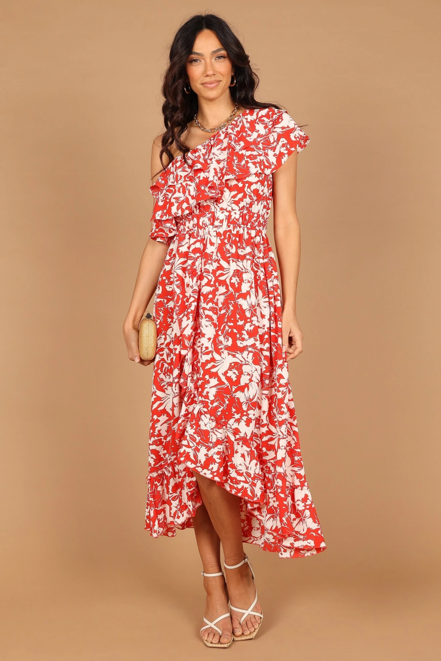 Millie Off Shoulder Tiered Midi Dress - Red Floral 9 Millie Off Shoulder Tiered Midi Dress - Red Floral - Image 7