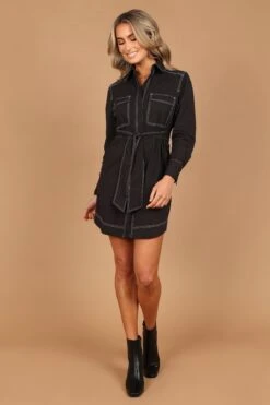 Morph Contrast Stitch Mini Dress - Black