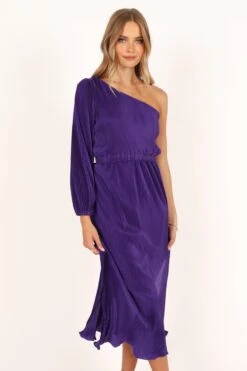 Pontee One Shoulder Pleated Midi Dress - Purple