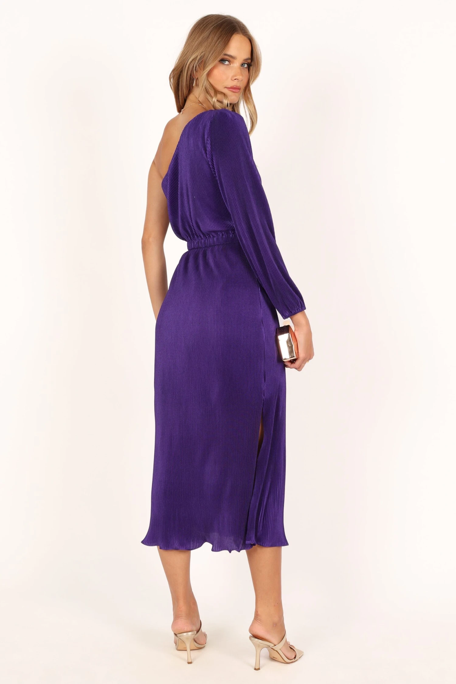 Pontee One Shoulder Pleated Midi Dress - Purple 8 Pontee One Shoulder Pleated Midi Dress - Purple - Image 6