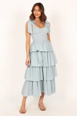 Raphael Tiered Maxi Dress - Blue -Clothing Discount Shop petal and pup usa dresses raphael tiered maxi dress blue 33779292668081