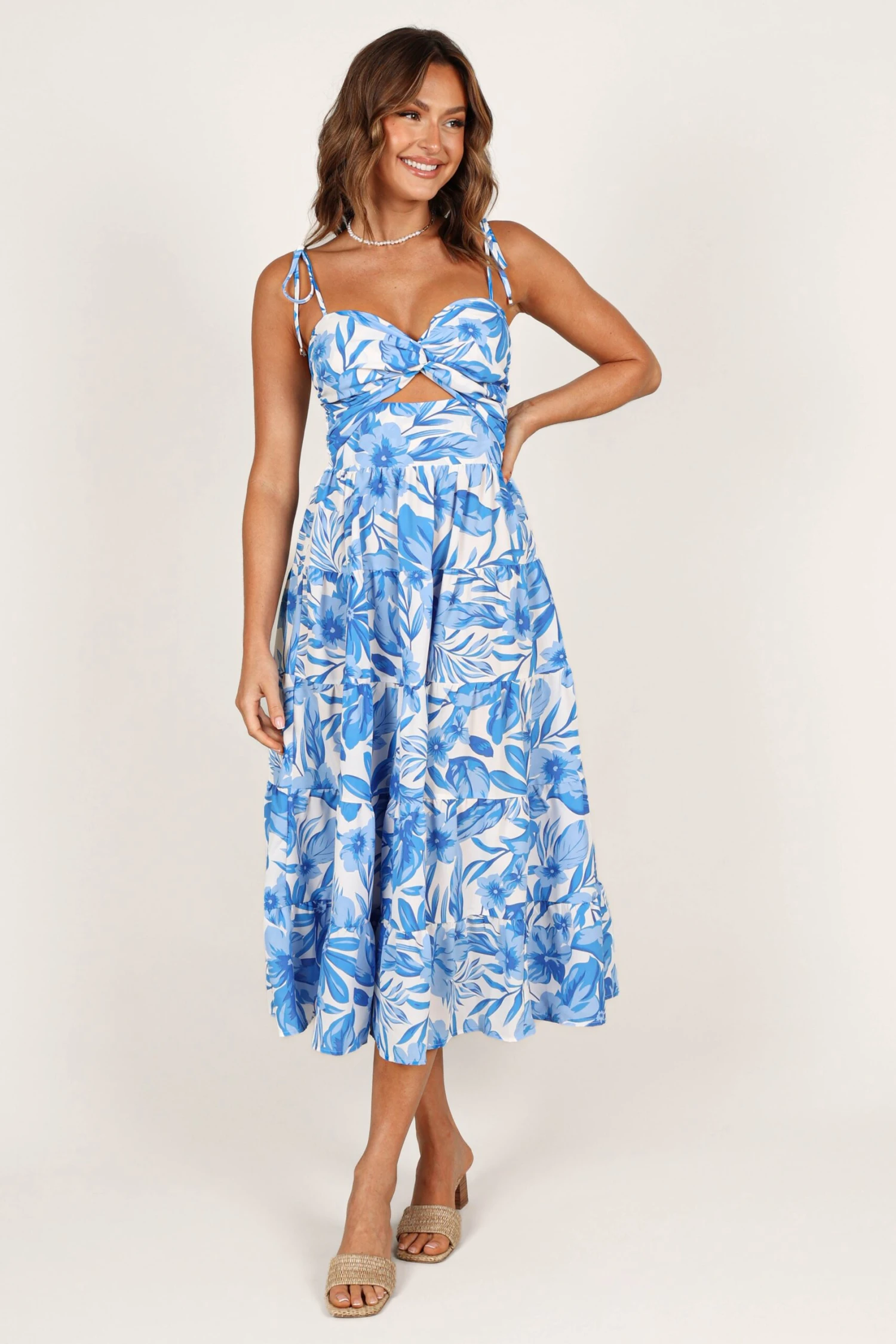 Rose Midi Dress - Blue/White 3 Rose Midi Dress - Blue/White