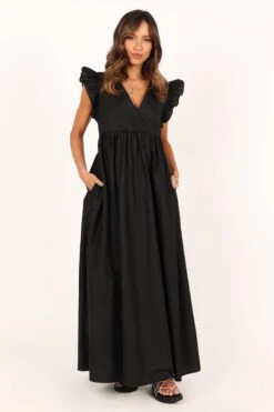Scout Frill Shoulder Maxi Dress - Black -Clothing Discount Shop petal and pup usa dresses scout frill shoulder maxi dress black 33690333675697