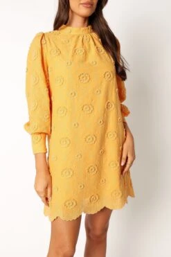 Stefania Long Sleeve Mini Dress - Mustard -Clothing Discount Shop petal and pup usa dresses stefania long sleeve mini dress mustard 34011654226097