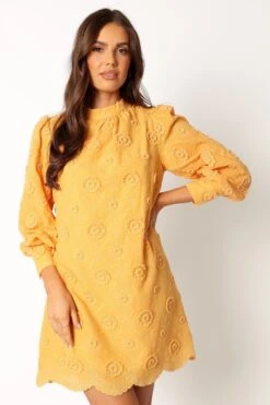 Stefania Long Sleeve Mini Dress - Mustard -Clothing Discount Shop petal and pup usa dresses stefania long sleeve mini dress mustard 34011654258865