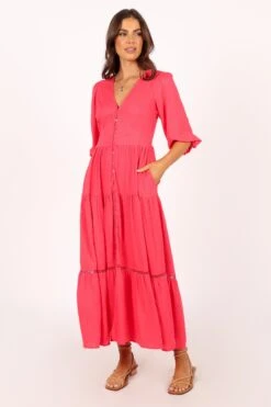 Tabby Long Sleeve Midi Dress - Watermelon 11 Tabby Long Sleeve Midi Dress - Watermelon -Clothing Discount Shop petal and pup usa dresses tabby long sleeve midi dress watermelon 33987162636465