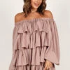 Talulla Off Shoulder Mini Dress- Dusty Mauve 1 Talulla Off Shoulder Mini Dress- Dusty Mauve -Clothing Discount Shop petal and pup usa dresses talulla off shoulder mini dress dusty mauve 33210170081457