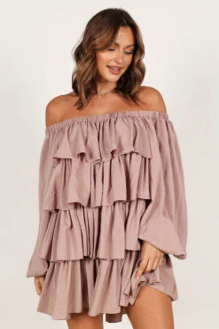 Talulla Off Shoulder Mini Dress- Dusty Mauve