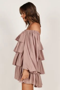 Talulla Off Shoulder Mini Dress- Dusty Mauve -Clothing Discount Shop petal and pup usa dresses talulla off shoulder mini dress dusty mauve 33210170212529