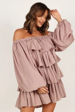 Talulla Off Shoulder Mini Dress- Dusty Mauve -Clothing Discount Shop petal and pup usa dresses talulla off shoulder mini dress dusty mauve 33210170310833