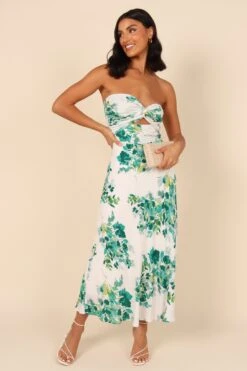 Teagan Strapless Midi Dress - Green Floral -Clothing Discount Shop petal and pup usa dresses teagan strapless midi dress green floral 32050666438833