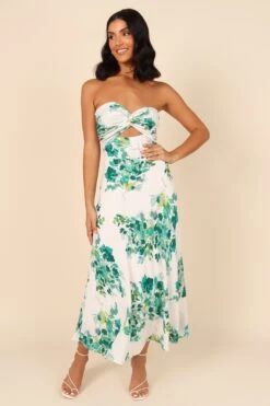 Teagan Strapless Midi Dress - Green Floral -Clothing Discount Shop petal and pup usa dresses teagan strapless midi dress green floral 32050666504369