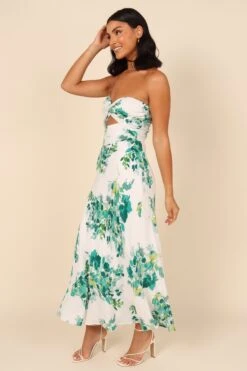 Teagan Strapless Midi Dress - Green Floral -Clothing Discount Shop petal and pup usa dresses teagan strapless midi dress green floral 32050666537137