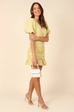 Tenice V Neck Gingham Dress - Green -Clothing Discount Shop petal and pup usa dresses tenice v neck gingham dress green 32129785069745