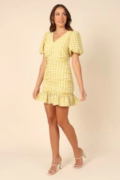 Tenice V Neck Gingham Dress - Green -Clothing Discount Shop petal and pup usa dresses tenice v neck gingham dress green 32129785168049