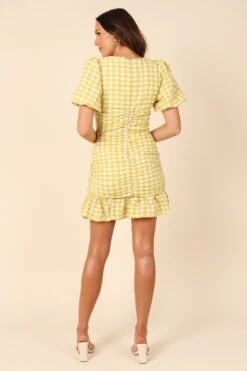 Tenice V Neck Gingham Dress - Green -Clothing Discount Shop petal and pup usa dresses tenice v neck gingham dress green 32129785200817