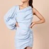 Toira One Shoulder Gathered Mini Dress - Blue 2 Toira One Shoulder Gathered Mini Dress - Blue -Clothing Discount Shop petal and pup usa dresses toira one shoulder gathered mini dress blue 32196020338865