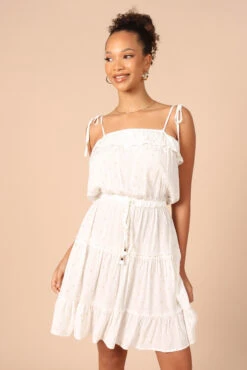 Twist Tie Shoulder Mini Dress - White