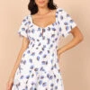 Winterspoon Shirred Waist Mini Dress - White/Blue Floral -Clothing Discount Shop petal and pup usa dresses winterspoon shirred waist mini dress white blue floral 32246219047089