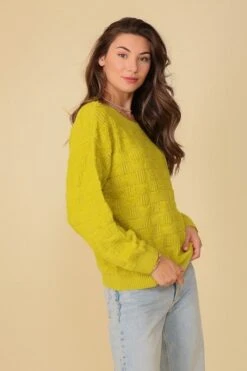 Basket Weave Pattern Knit Sweater - Chartreuse -Clothing Discount Shop petal and pup usa knitwear basket weave pattern knit sweater chartreuse 33264074064049