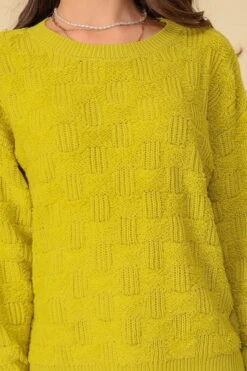 Basket Weave Pattern Knit Sweater - Chartreuse -Clothing Discount Shop petal and pup usa knitwear basket weave pattern knit sweater chartreuse 33264074883249