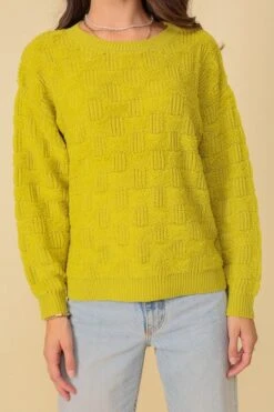 Basket Weave Pattern Knit Sweater - Chartreuse -Clothing Discount Shop petal and pup usa knitwear basket weave pattern knit sweater chartreuse 33264074981553
