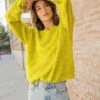 Basket Weave Pattern Knit Sweater - Chartreuse -Clothing Discount Shop petal and pup usa knitwear basket weave pattern knit sweater chartreuse s 33264073736369