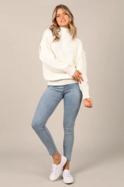Cynthia Mock Neck Knit Sweater - White -Clothing Discount Shop petal and pup usa knitwear cynthia mock neck knit sweater white 32797838966961