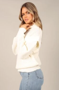 Cynthia Mock Neck Knit Sweater - White -Clothing Discount Shop petal and pup usa knitwear cynthia mock neck knit sweater white 32797838999729