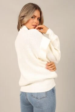 Cynthia Mock Neck Knit Sweater - White -Clothing Discount Shop petal and pup usa knitwear cynthia mock neck knit sweater white 32797839065265