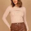 Jameela Cropped Cutout Knit Sweater - Beige -Clothing Discount Shop petal and pup usa knitwear jameela cropped cutout knit sweater beige 32600343019697