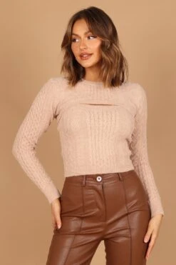 Jameela Cropped Cutout Knit Sweater - Beige