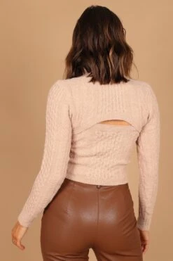 Jameela Cropped Cutout Knit Sweater - Beige -Clothing Discount Shop petal and pup usa knitwear jameela cropped cutout knit sweater beige 32600343216305