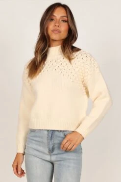 Mia Textured Shoulder Knit Sweater - Cream -Clothing Discount Shop petal and pup usa knitwear mia textured shoulder knit sweater cream 33235791380657