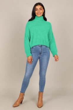 Monica Fuzzy Turtleneck Knit Sweater - Green -Clothing Discount Shop petal and pup usa knitwear monica fuzzy turtleneck knit sweater green 32818006818993